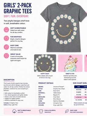 Cat & Jack Girls Gray Daisy Smile Graphic Tee